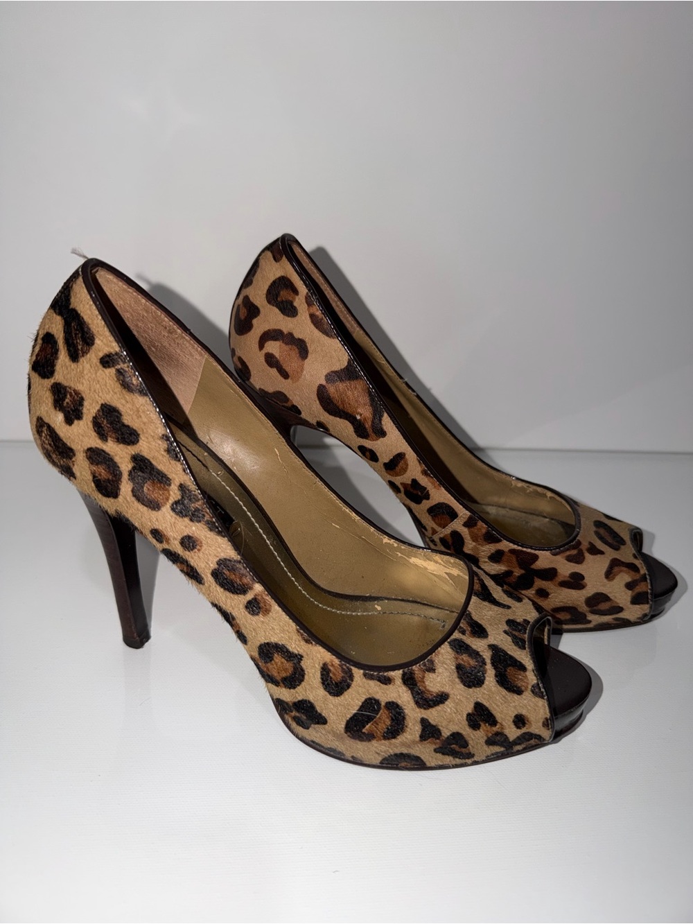 Nine West Leopard Print Peep-Toe Stilettos - Brown/Black - Picture 2 of 10